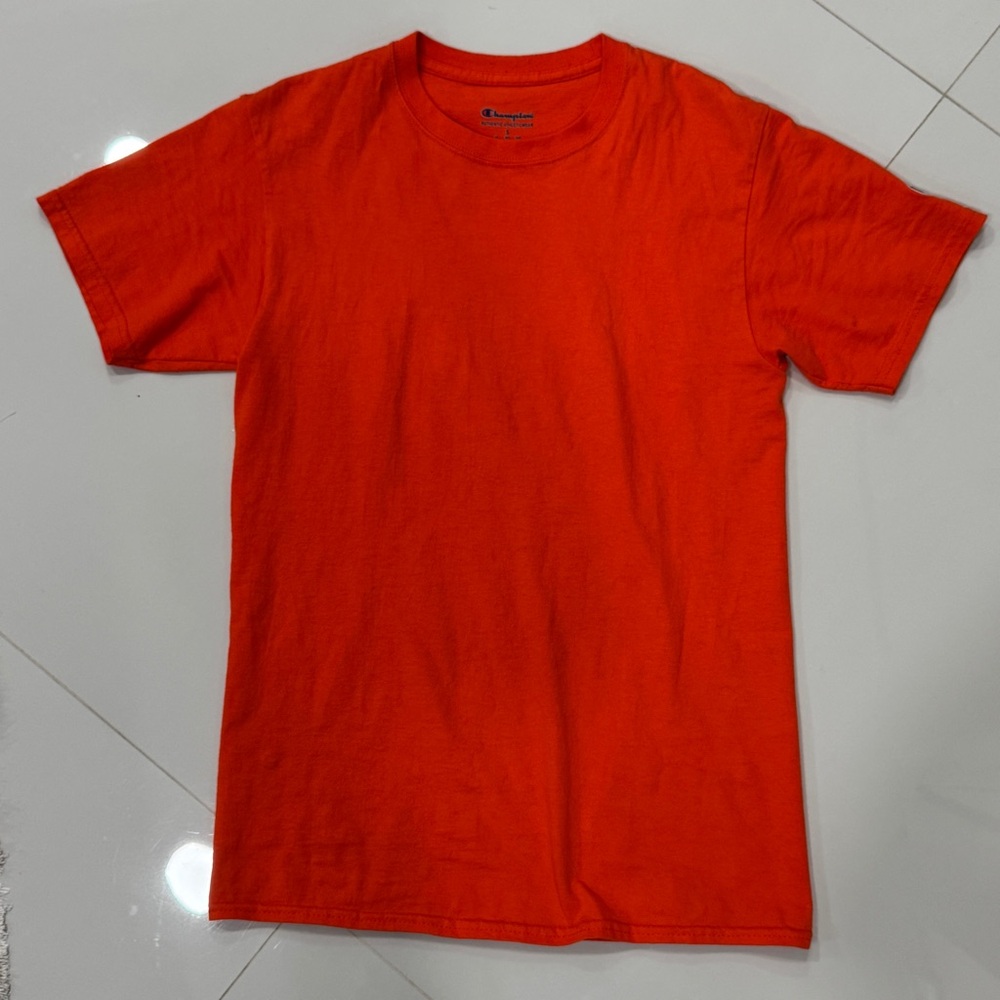 Champion 100% Cotton Unisex Size Small Orange T-Shirt Short Sleeve Logo